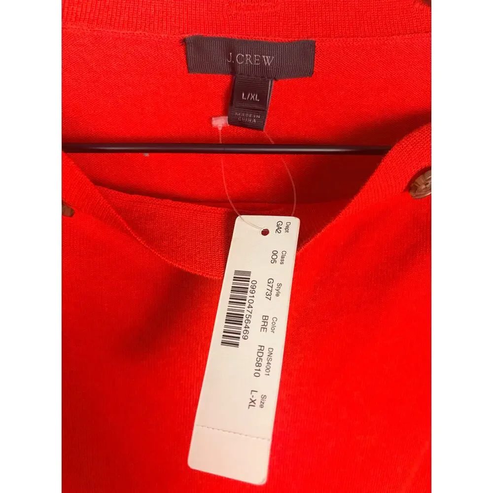 NWT J.Crew Button Shoulder Boatneck Sweater Red L/XL Cotton Blend